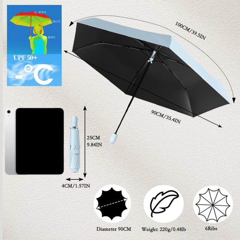 Mini Leichter Automatik Auf/Zu Reise Faltender Regenschirm mit Teflon-Beschichtung &