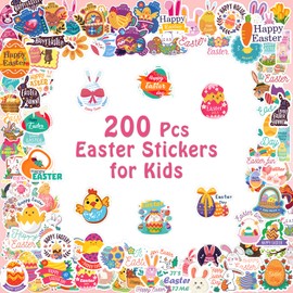 Cerlaza 200 Pcs Easter Stickers for Kids Easter Basket Fillers, Easter Eggs Bunny Flowers Stickers for Easter Decorations, Easter Stickers for Laptop Water Bottle Window Envelopes Cards