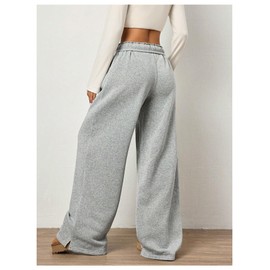 RoseSeek Women's Foldover Drawstring High Waisted Sweatpants Wide Leg Split Baggy Workout Trousers Pants Grey Medium