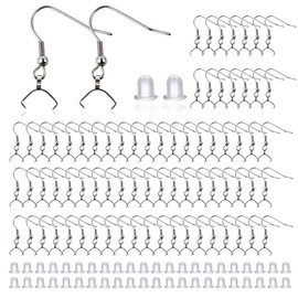 TOAOB 100pcs Hypoallergenic Earring Hooks Stainless Steel Fish Hooks Ear Wires with Pendant Clasps and Clear Silicone Earring Backs for DIY Jewelry Making