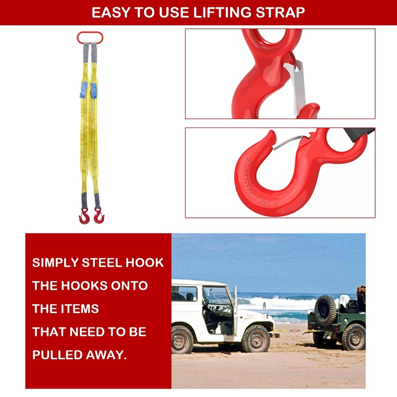 Lifting Slings Straps with Hooks, 3.3 Feet Two Leg Bridle