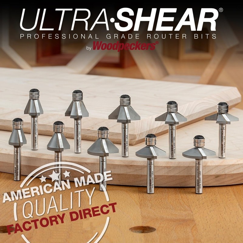 Ultra-Shear Chamfer Router Bit, 1/4 Shank, 60 Degree, 2 Flute,