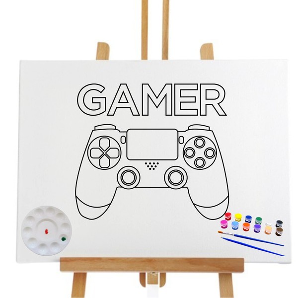 Essenburg Pre Drawn Canvas Gamer Paint Kit | Adult & Teen Sip and Paint Party Favor | DIY Date Night Couple Activity (S 8x10 CANVAS ONLY)