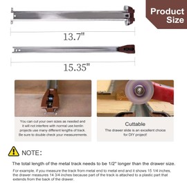 Drawer Center Track Compatible with kenlin Rite-Trak II Rails Kit, Rite Track 2 Drawer Glide Replacement, 15 Inch Drawer Metal Slides with Stop & Roller-for Vaughan Bassett Legacy Pulask Manufacturers