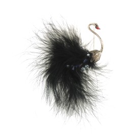 Extra Large Faux Pearls Wedding Evening Gold Tone Brooch Peacock Feathers (Black)