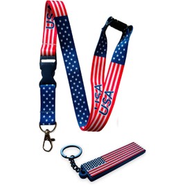 PAC Supplies Global Ltd USA Flag Keychain With Keyring & Matching USA Flag Lanyard With Detachable Buckle Clip