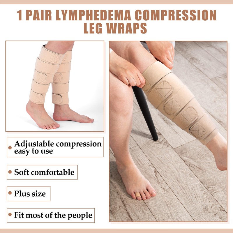 2 Pcs Lymphedema Compression Leg Wraps Adjustable Lower Leg Cover