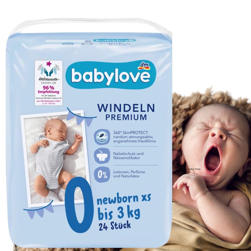 babylove Nappies Premium Extra Soft Size XS, Newborn up to