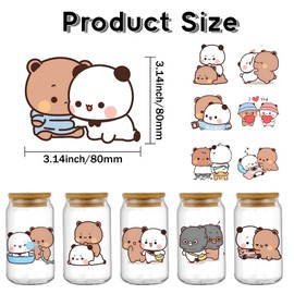 YOKUSHI Bubu and Dudu Bears UV DTF Cup Wraps for 16 oz Glass Cups - 20 Sheets Ready to Press Transfer Stickers, Waterproof Decals for Crafts, Tumblers DIY (3.14x3.14 inch,A)