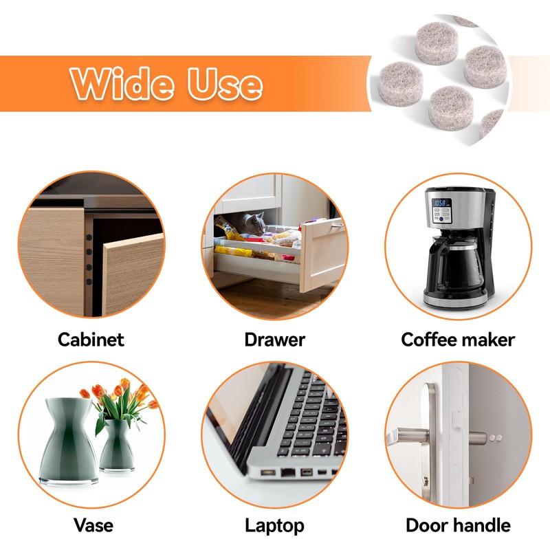 Felt Cabinet Door Bumpers-Small Felt Pads for Cabinet Doors, 3/8"