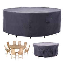 F&J Outdoors Patio Furniture Covers, Heavy Duty Tear Resistant Waterproof UV Resistant Windproof Outdoor Furniture Cover, Grey, 84" Dia x 31" H