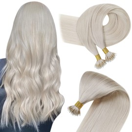 Easyouth Nano Hair Extensions Real Human Hair White Blonde Nano Beads Hair Extensions Blonde Remy Hair Extensions Nano Human Hair 20 Inch 50g/50s Cold Fusion Nano Ring Hair Extensions Human Hair