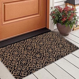 NACH Mosaic Pattern Entryway Door Mat, 100% Coconut Coir Doormat, Natural (18x30 in), FW-564