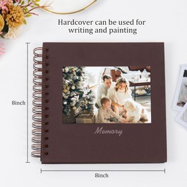 RECUTMS 8 x 8 Inch Small DIY Scrapbook Photo Album, 60 Pages Hardcover Craft Paper Photo Album for Memory Book, Anniversary, Valentines Day Gifts (Coffee)