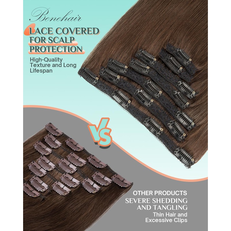 Benehair Clip in Hair Extensions Real Human Hair 10inch Double