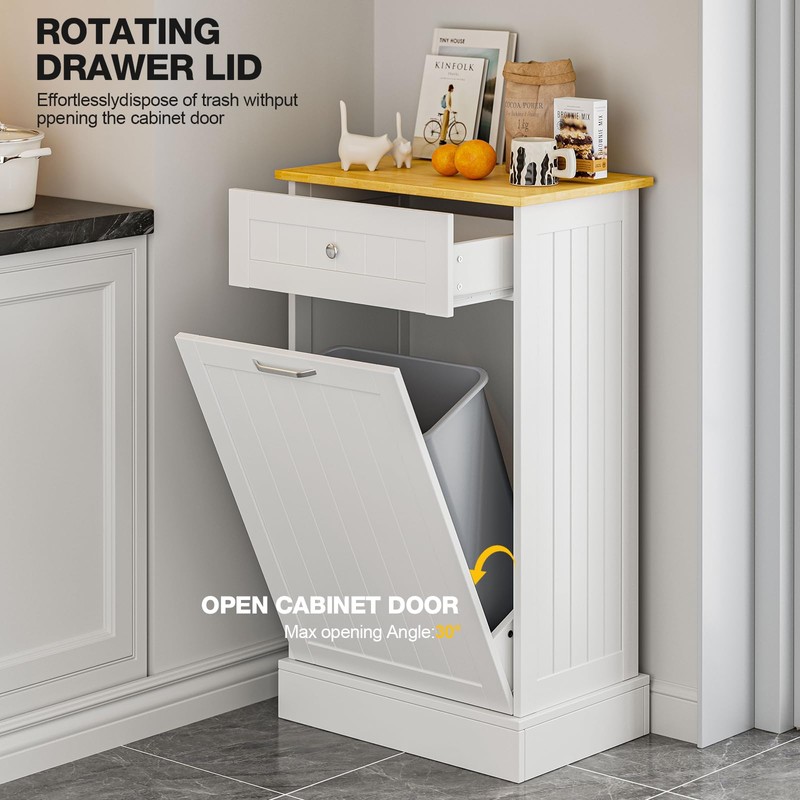 GAZHOME 10 Gallon Tilt Out Trash Cabinet, Upgrade Wooden Free