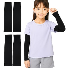 Miracic TN-KSAC-BK Arm Cover, Kids, UV Protection, 2 Pair Set, Children's, Cooling Material, Fingerless Gloves, Elementary School Students, UV Protection, Long Length, For Outdoor Activities, Sports