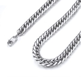 FindChic Solid Stainless Steel Curb Chain Necklace in Silver Colour, Gold Colour, Black Cuban Link Chain with Free Jewellery Box, Hip Pop Jewellery for Men, Women, Boys