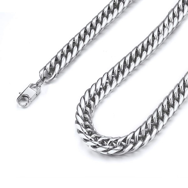 FindChic Solid Stainless Steel Curb Chain Necklace in Silver Colour,