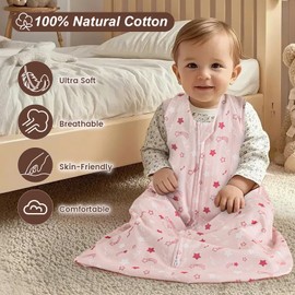 david's kids 3 Pack 100% Cotton Baby Sleep Sack 6-12 Months, Ultra Soft Baby Wearable Blankets with 2-Way Zipper, Comfy Sleeping Bags for Infant Newborn Boys Girls Neutral, Medium Size, Pink Floral