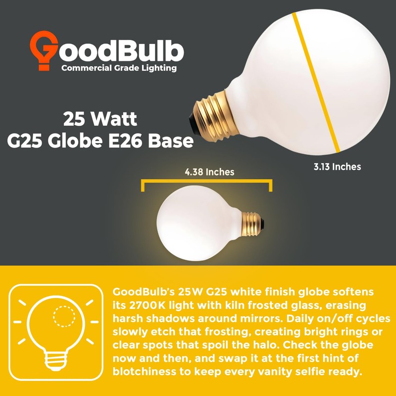 GoodBulb 25-Watt Frosted G25 Light Bulbs Incandescent Restaurant Bulb E26