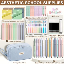 62PCS Aesthetic School Supplies, Cute Back to School Supplies College Essentials Preppy Stationary Set with Large Pencil Pouch Case, Pastel Highlighters Gel Pens Mechanical Pencils for Student Girls