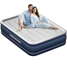 Air Mattress Queen with Built in Pump Raised, 18'' High Inflatable Mattress Electric Blow Up Mattress Fast Blow Up Bed Soft Flocked Top Tall Airbed for Camping, Home Guests, Travel w/ Storage Bag