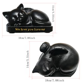 Black Sleep Cat Urns for Cat Ashes, Sleeping Cat Figurine Pet Funeral Cremation Urns, Resin Kitten Angel Memorial Room Keepsake Memory Box Pet Memorial Gift