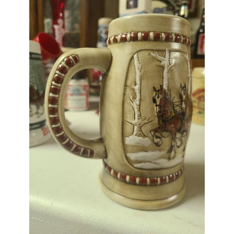 Budweiser 1981 Budweiser Holiday Beer Stein Clydesdale Snowy Woodland Ceramarte