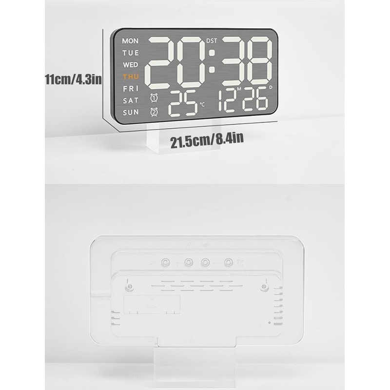 ThreeH Brushed Metal Digital Clock - LED Display Date Weekday