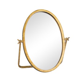 GIFTTROVE Vintage Makeup Desk Mirror, Antique Gold Vanity Table Mirror, Metal Framed Oval Small Standing Mirror, 360 Adjustable Rotation Mirror for Tabletop, Bathroom