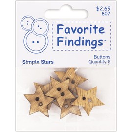 Blumenthal Lansing Buttons, Pack of Wooden Star Shaped, For Sewing or Craft Projects, Various Shapes - Natural Wood Color
