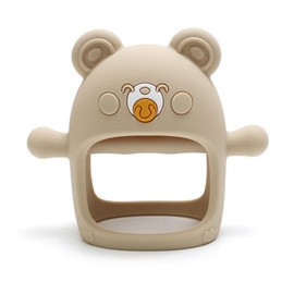 BPA-Free Silicone Teething Mitten teethers for Babies 6-12 Months - Cute Cartoon Baby Teething Toys - Teething Relief and chew Toys for Kids (Beige)