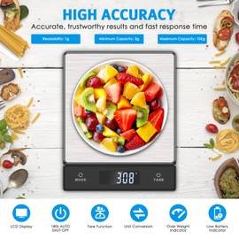 Brifit Digital Kitchen Scales, 10 kg/1G Scales with Extendable LCD Display, Food-Safe Stainless Steel Plate, 6 Units, Tare Function