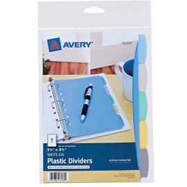 AVERY Durable Plastic Write-On Dividers, 5-1/2" x 8-1/2", 5 tabs, Multi-Colour, 1 Set, (16180)