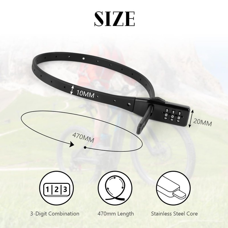 Flintronic Multi-use Security Tie & Bike Lock, 3-Wheel Recodable Combination,