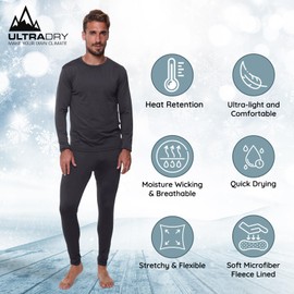 Men's Thermal Set, Lightweight Ultra Soft Fleece Shirt and Pants,Grey,Medium