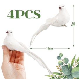 BETESSIN 4 Pieces Artificial Dove Bird Decorative Figures Artificial Birds Decoration with Clip White Bird Figure with Holder Clip Mini Bird Decoration Figure for Garden Spring Decoration Party