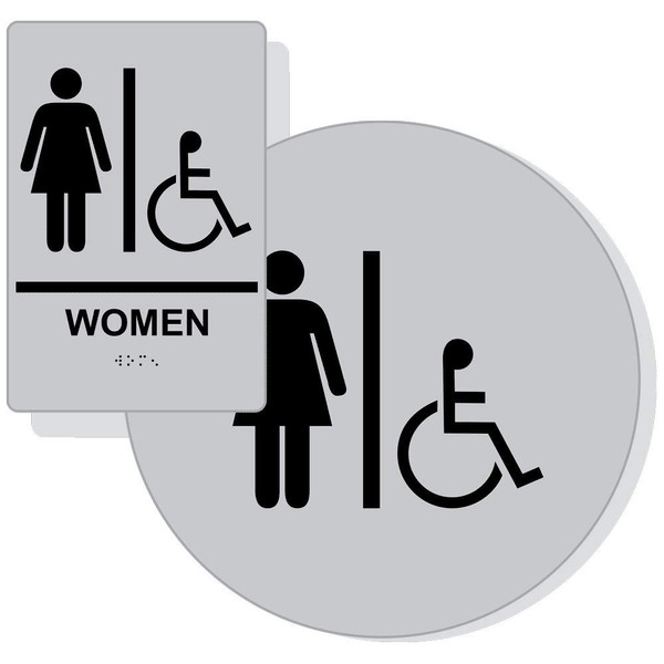 ComplianceSigns.com Accessible Women's Restroom Sign Set for Wall/Door, ADA-Compliant Braille