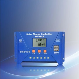 WZRELB 30A PWM Solar Charger Controller 12/24V Auto,Solar Panel Battery Intelligent Regulator with LCD Display, dual USB Ports 5V/2A,Paremeter Adjustable for Lead Acid Batteries