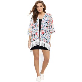 stylFRSH - Kimono floral para mujer, ropa de playa ligera floral para bikini, cárdigan y trajes de baño (WS103-P), Blanco, M