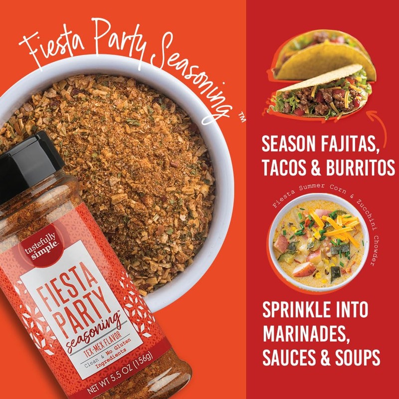 Tastefully Simple Fiesta Party Mexican Seasoning for Tacos, Fajitas, Enchiladas,