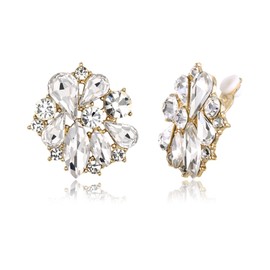 EVER FAITH Flower Clip On Earrings for Women Girls Rhinestone Crystal Flower Clip On Earrings Clear Silver Tone, Crystal, No Gemstone