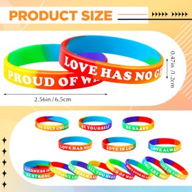 Rainbow Pride Bracelet Gay Lesbian Wristbands Motivational Quote Rubber Inspirational Bracelets Bulk, 15 Styles (120)