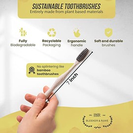 Bleeker and Rowe - Cepillos de dientes biodegradables ecológicos, sellados individualmente, cerdas suaves sin BPA, sostenibles, embalaje reciclado (paquete de 10)