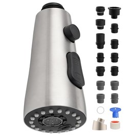 Stainless Faucet Head Replacement with 15 Adapters Compatible with Moen/Delta/Kohler Pull Down Kitchen Faucet, 3 Water Modes Kitchen Sink Faucet Sprayer Head, Brushed Nickel Finish
