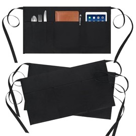 BOHARERS Pack de 3 delantales de servidor con 3 bolsillos, impermeable al aceite y al agua, delantal corto de medio cintura para camarero o camarera