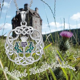 PROESS Scottish Thistle Necklace 925 Sterling Silver Celtic Knot Necklace Scottish Thistle Cirsium Pendant Scottish Jewellery Gifts for Women and Girls, Sterling Silver
