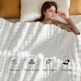 Cuddly Blanket Milky Velvet Bubbles Blanket Super Soft Blanket Thick 450 g/m² Flannel Blanket Couch Blanket Warm Throw Blanket Sofa Blanket Versatile Blanket for Bed Sofa Bedroom Office White 130 x 160 cm