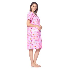 Casual Nights Womens Snap Front House Dress Short Sleeve Woven Housecoat Duster Lounger Robe, Floral Pink, 3X